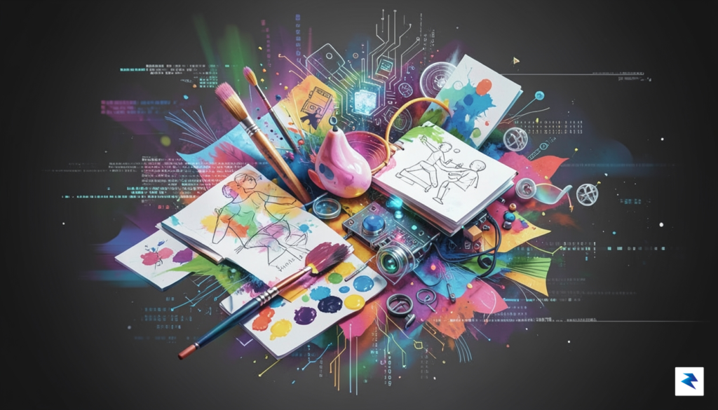 A complex, abstract digital illustration showing the merging of human&hellip;