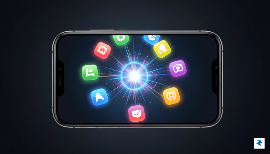 A conceptual digital illustration showing a mobile smartphone screen with…