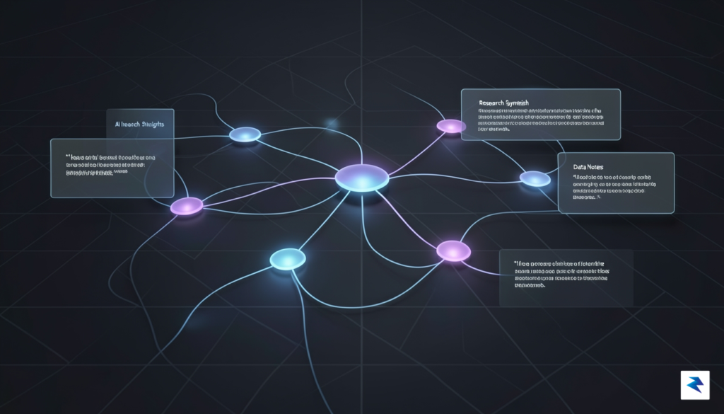 A sleek, futuristic interface showing a digital workspace with interconnected&hellip;