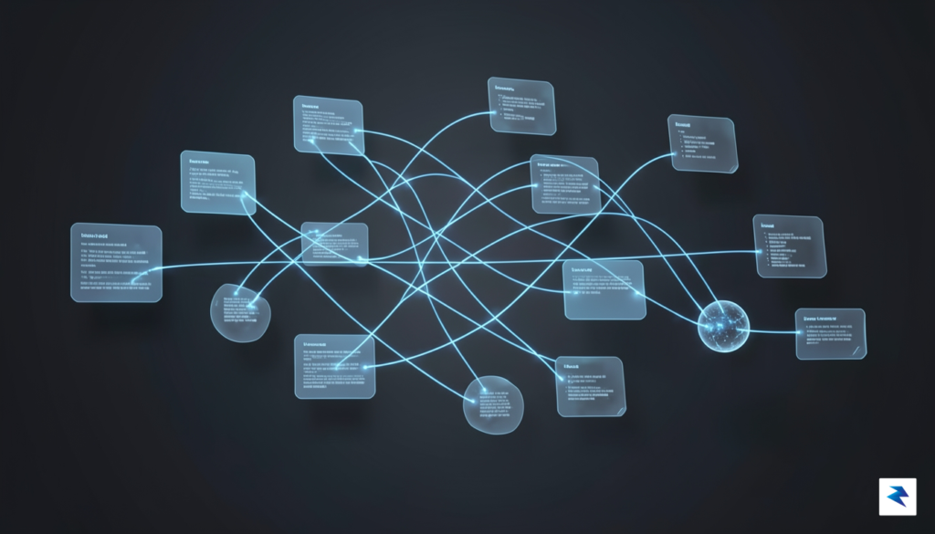A futuristic interface showing a digital workspace where holographic notes…