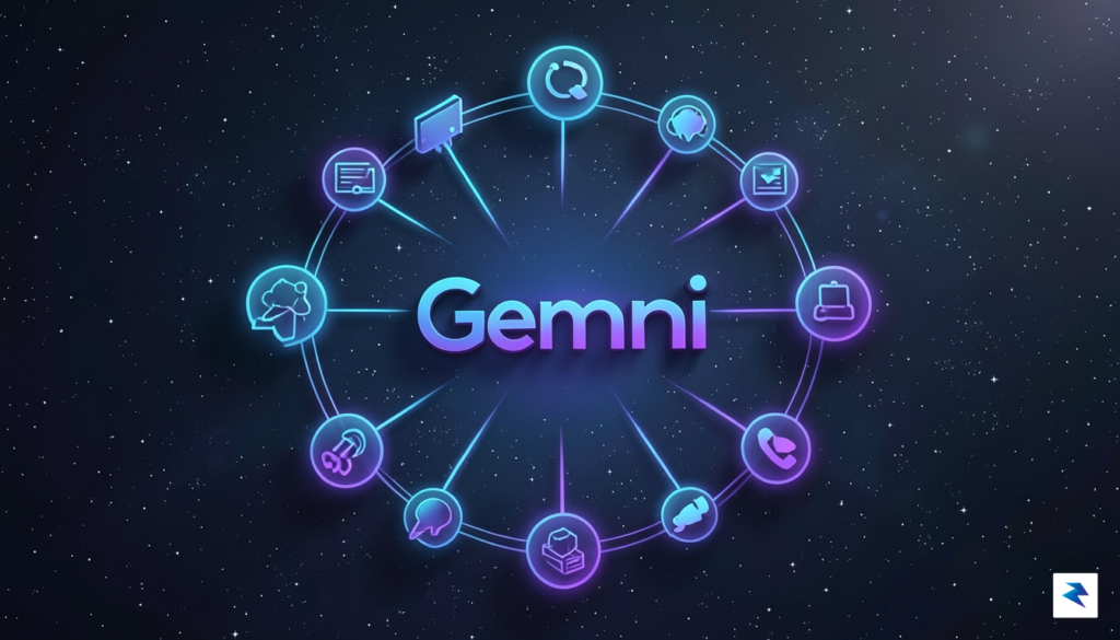 A conceptual digital graphic showing the Google Gemini logo at…