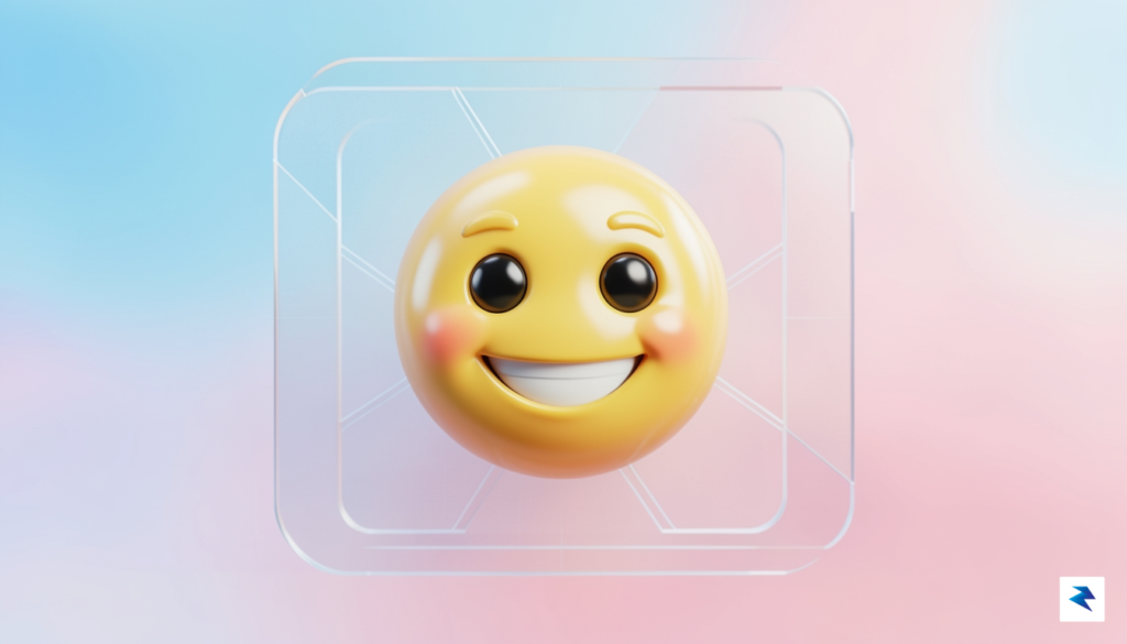 A vibrant, high-fidelity 3D rendered emoji of a smiling face…