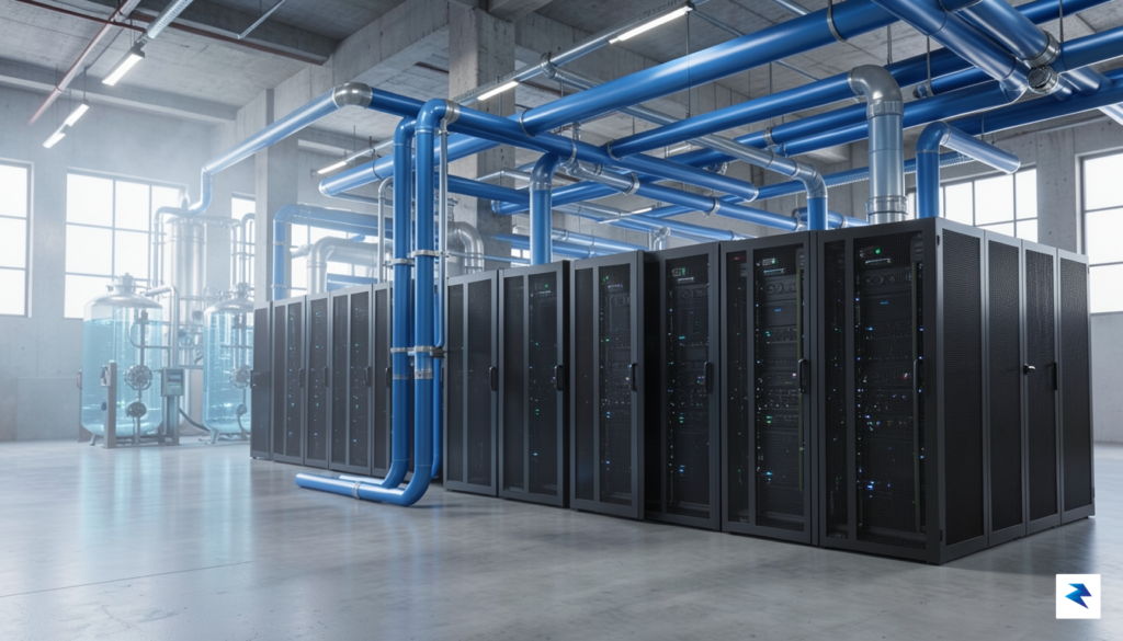 A detailed 3D architectural render of a high-tech data center&hellip;
