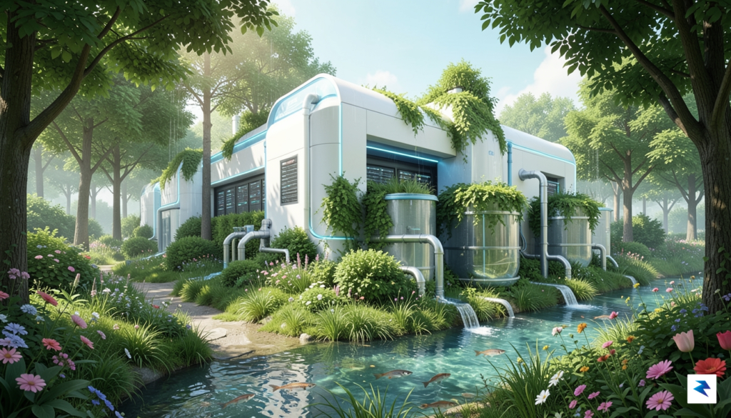 A conceptual digital illustration showing a futuristic data center integrated&hellip;