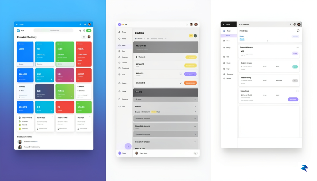 A split-screen comparison showing three different UI dashboard layouts generated&hellip;