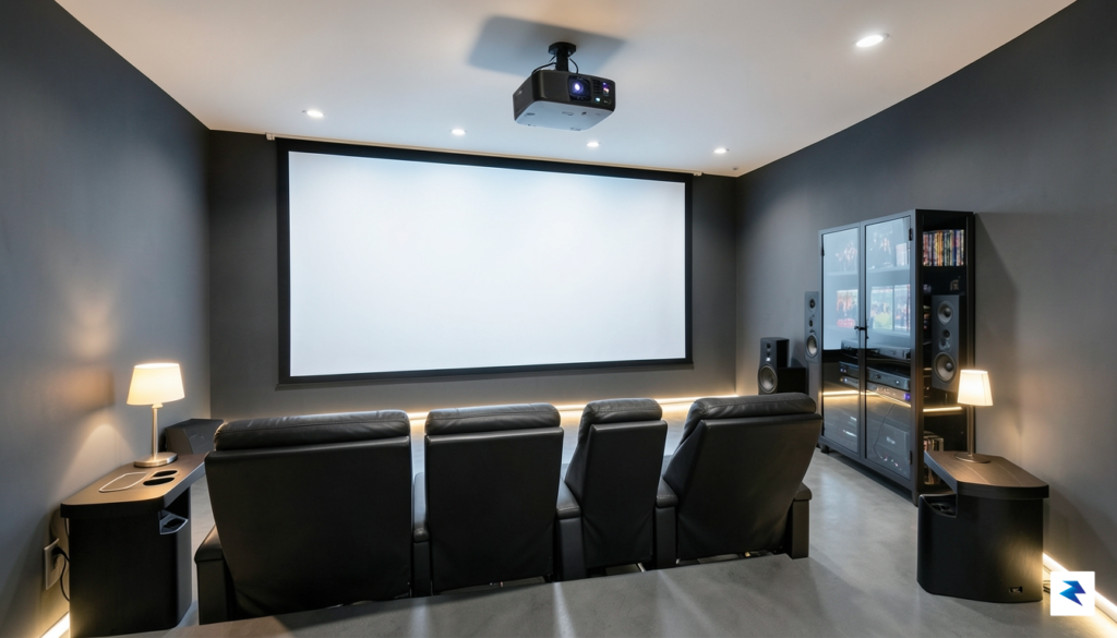 A sleek, modern home cinema room featuring the Hisense XR10&hellip;