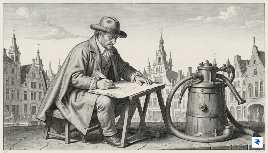 A detailed 17th-century engraving-style illustration showing Jan van der Heyden&hellip;
