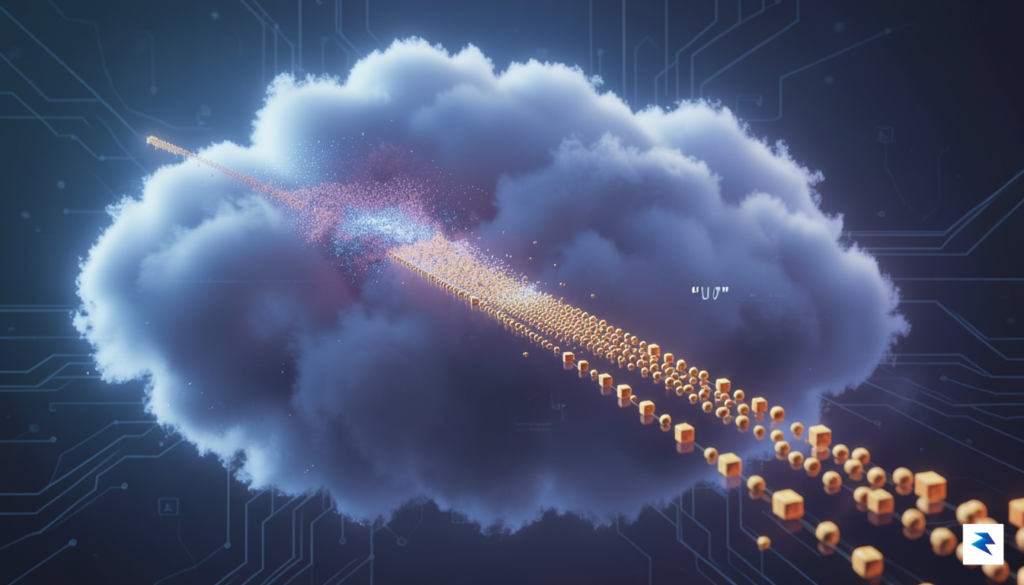 A conceptual visualization showing a massive, glowing cloud of general…