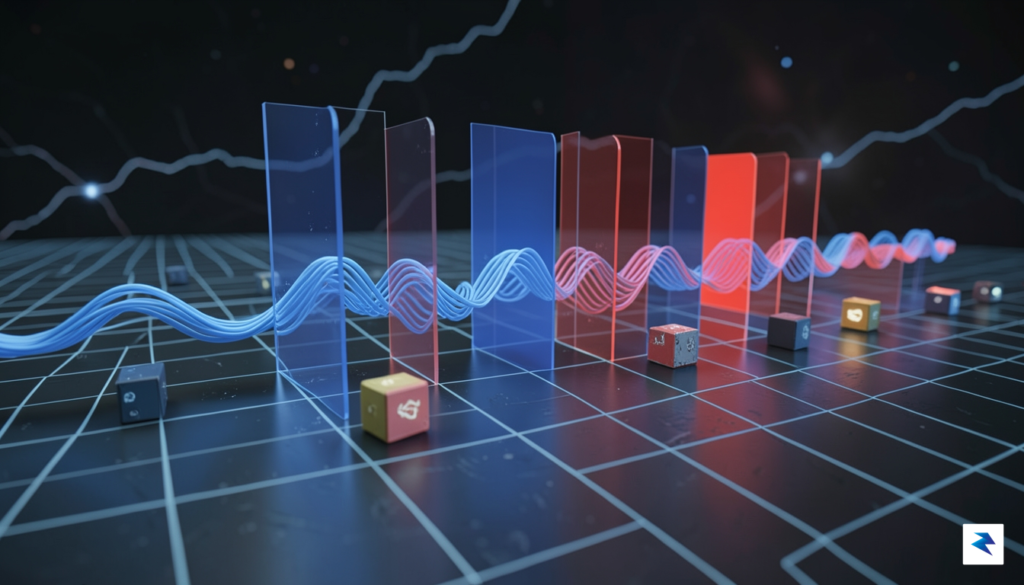 A detailed 3D visualization showing a continuous seismic waveform signal…