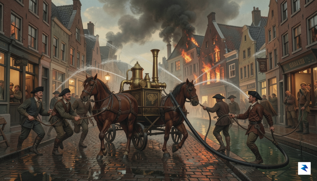 A detailed historical illustration of Jan van der Heyden's fire&hellip;