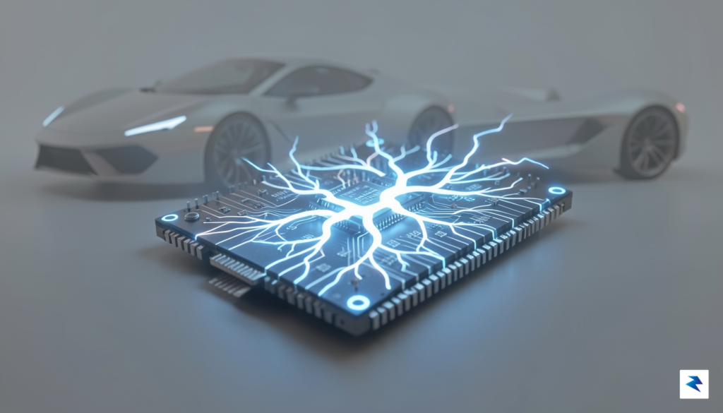 A stylized, abstract representation of interconnected neural pathways glowing within…