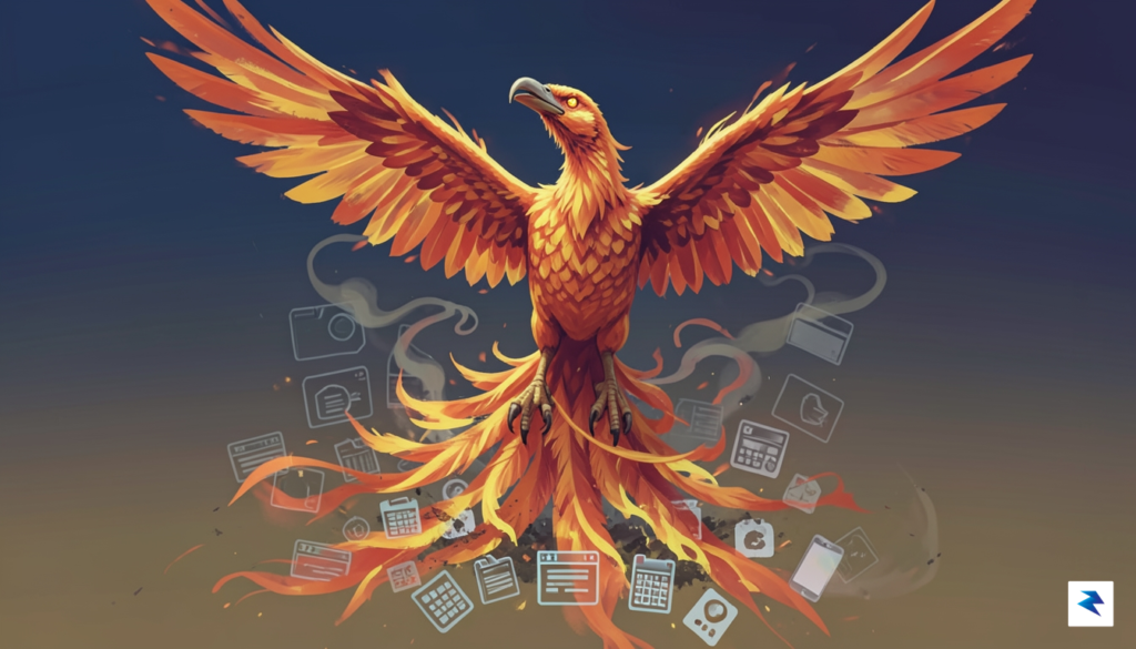 A vibrant, abstract illustration depicting a phoenix rising from older,&hellip;