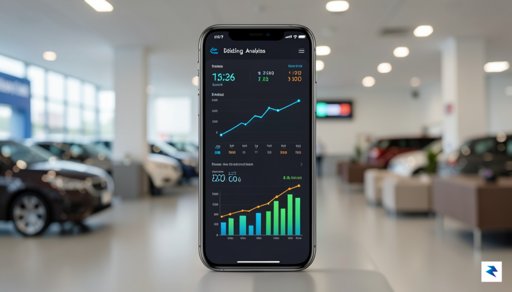 A sleek, modern dashboard interface showing real-time bidding analytics on…