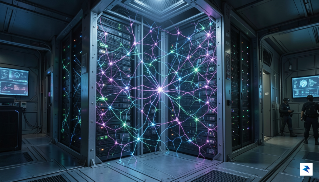 A conceptual digital visualization of a complex, interconnected neural network…
