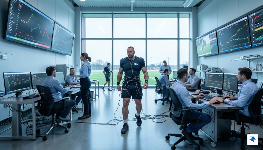 A high-tech sports science laboratory inside a professional football training…