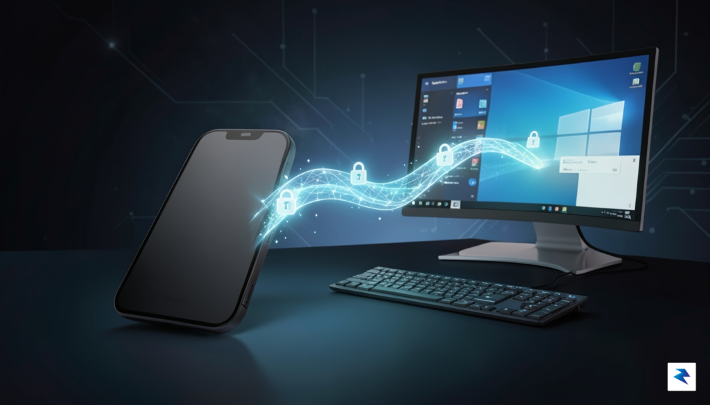 A conceptual digital art piece showing a glowing, secure data&hellip;