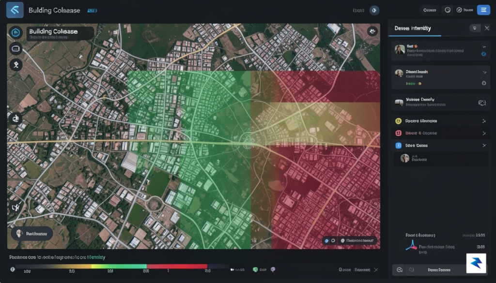 A digital, high-tech interface showing a satellite map of an&hellip;