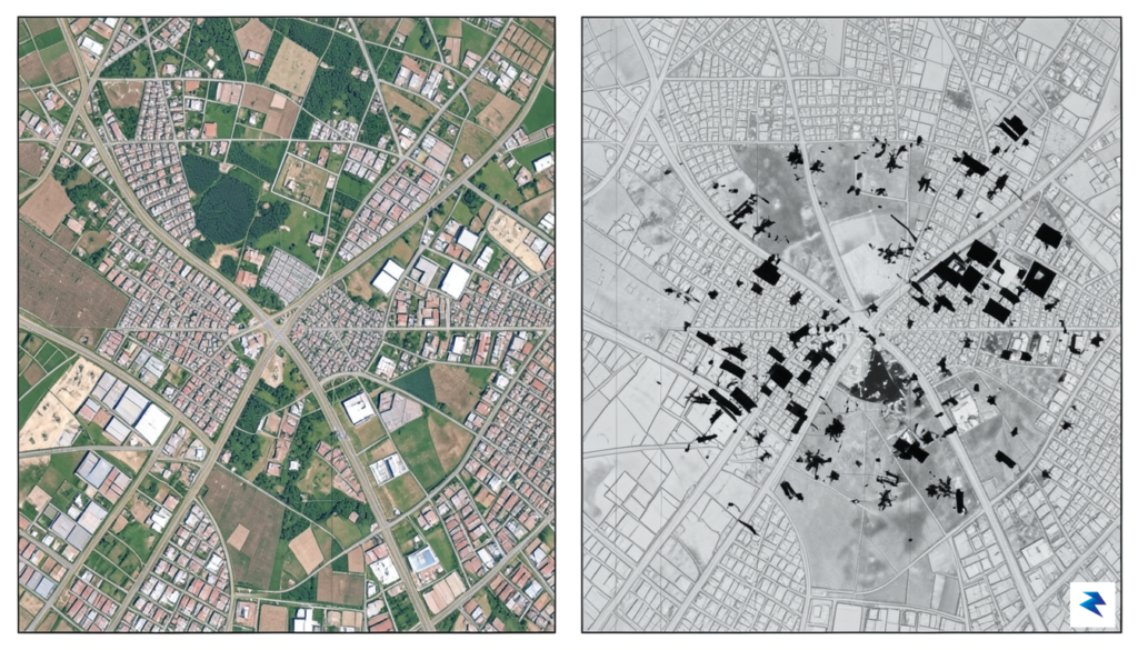 A technical visualization showing a side-by-side comparison of a satellite&hellip;