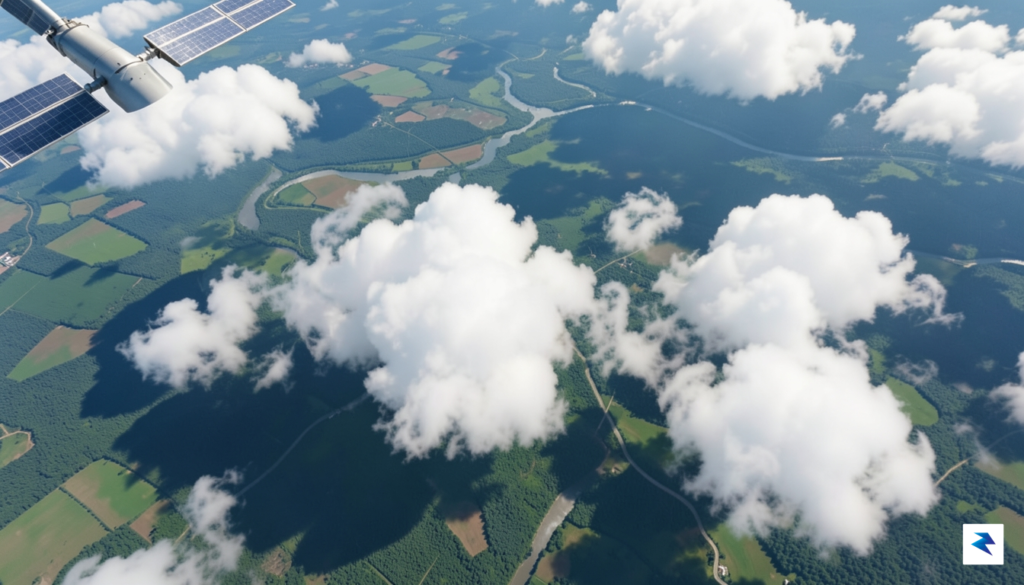 An aerial view showing a satellite looking down at a&hellip;