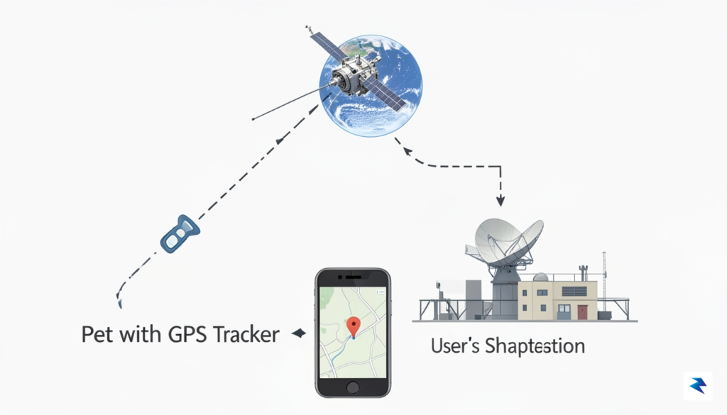 A conceptual diagram showing a pet wearing a tracker sending&hellip;