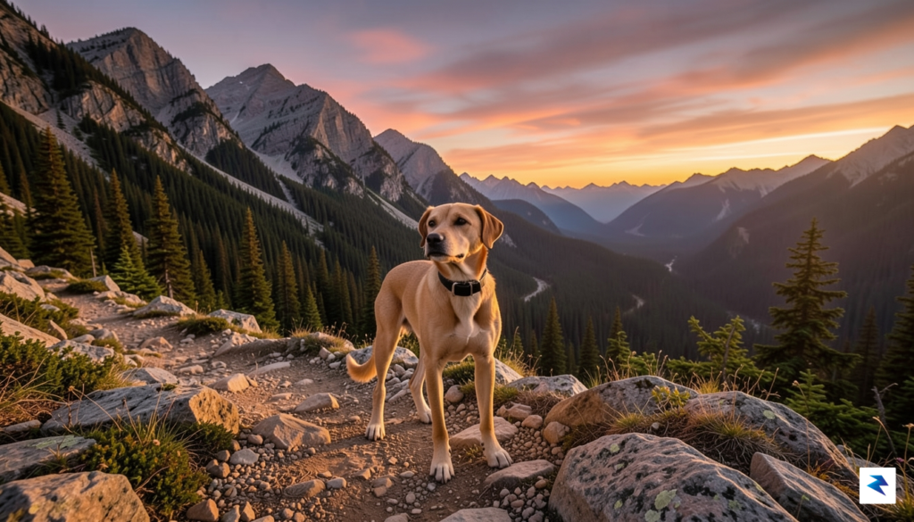A wide-angle shot showing a dog wearing a sleek collar&hellip;