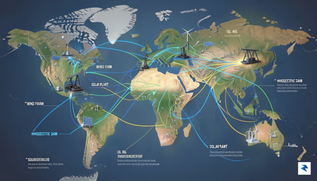 A complex digital map illustration showing global oil supply chains&hellip;