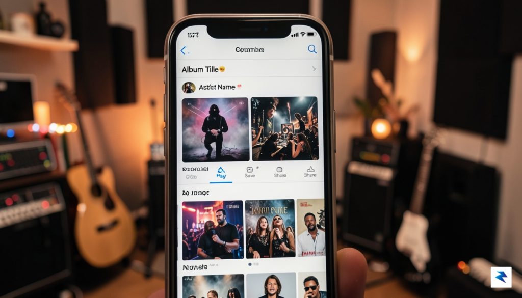A close-up of a smartphone screen showing a music selection…