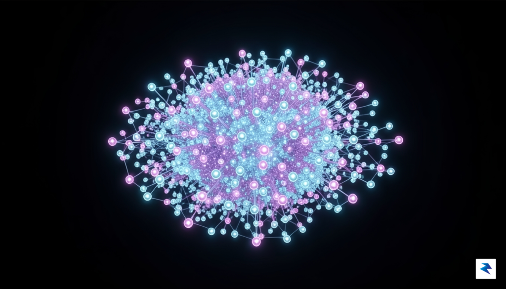 A conceptual digital visualization showing 768 individual glowing server nodes&hellip;