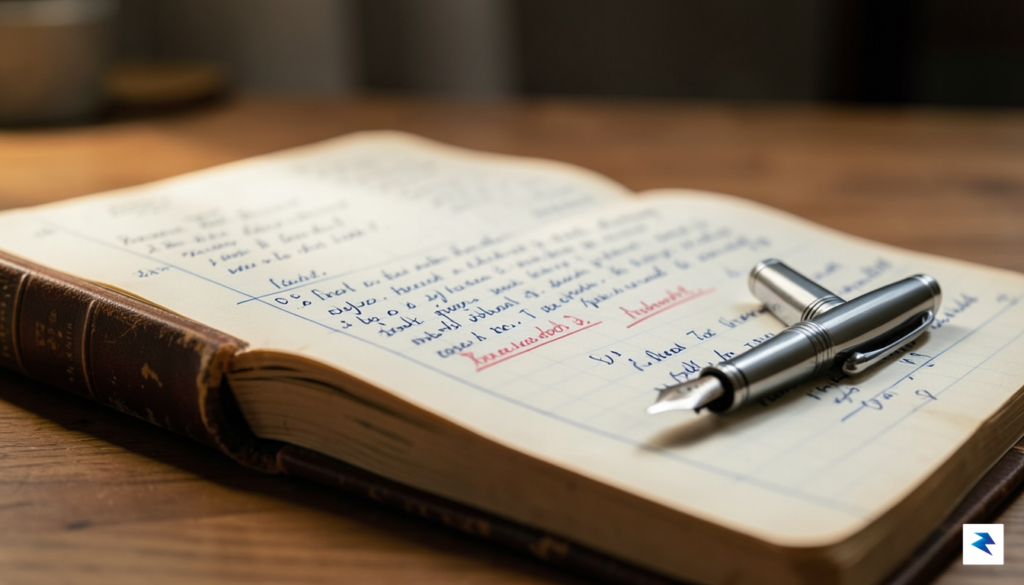 A close-up shot of an open book with handwritten notes&hellip;
