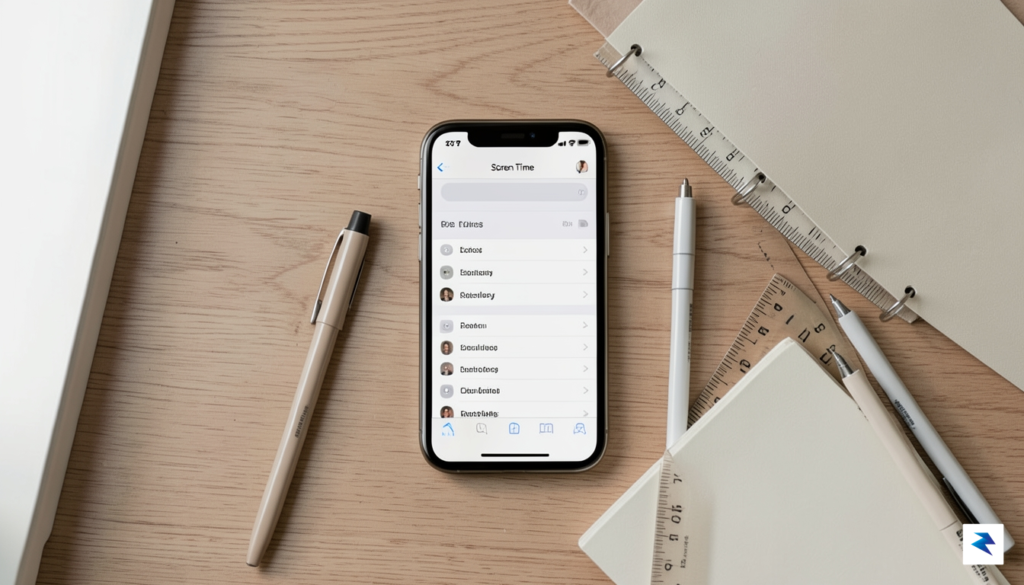 A clean, minimalist flat-lay photograph of an iPhone screen displaying…