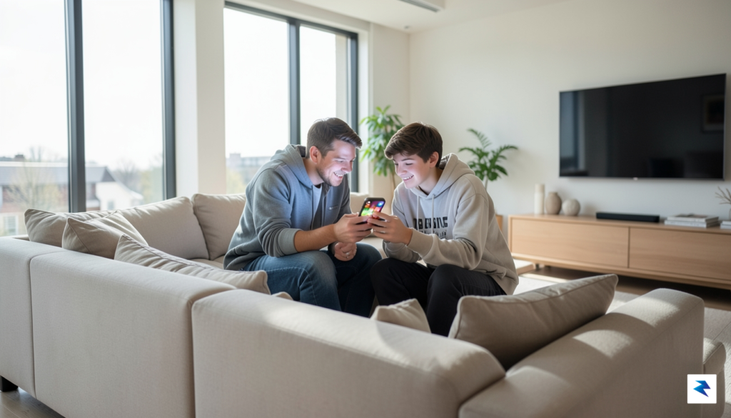 A diverse group of a parent and a teenager sitting…