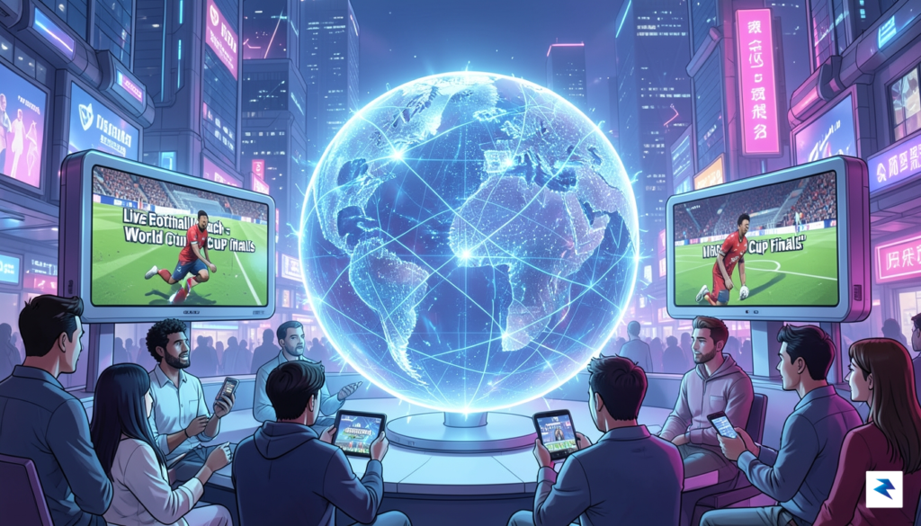 A globe showing interconnected lines representing digital data streams, with…