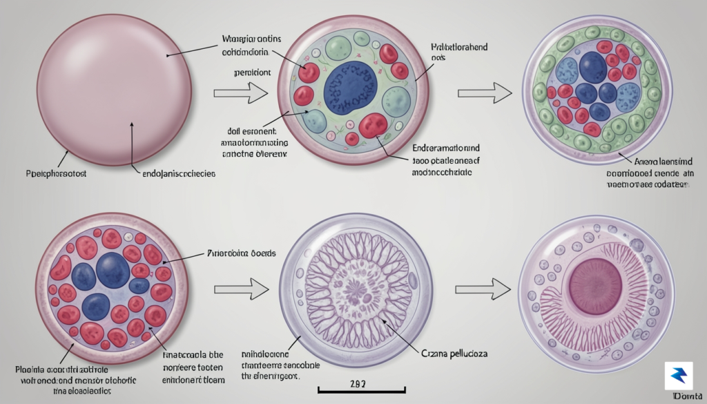 A detailed scientific illustration showing the transition of pluripotent stem…