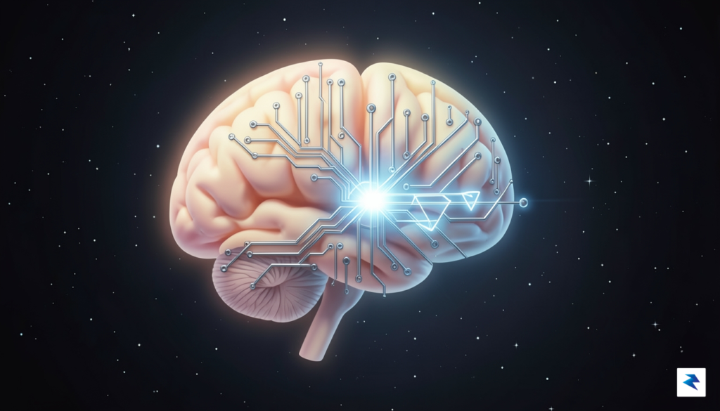 A stylized representation of human and artificial intelligence symbols (e.g.,&hellip;