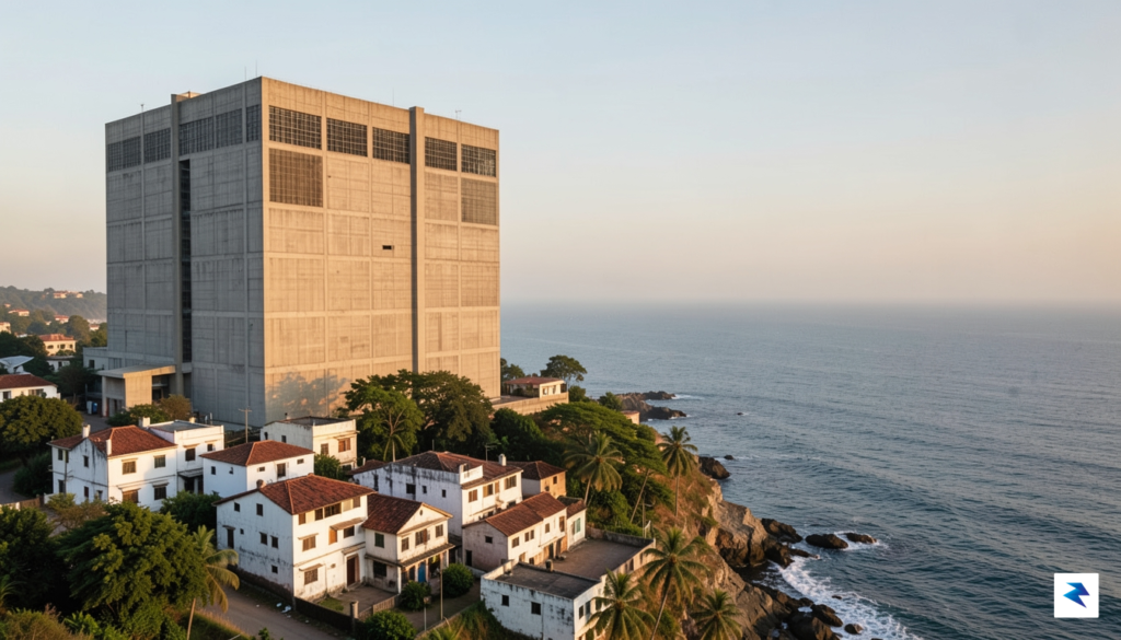 A wide-angle landscape shot showing a massive, windowless, high-security concrete&hellip;