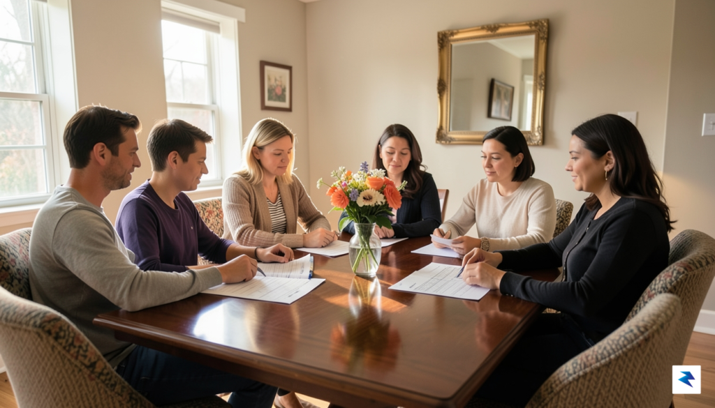 A diverse group of people sitting at a dining room&hellip;