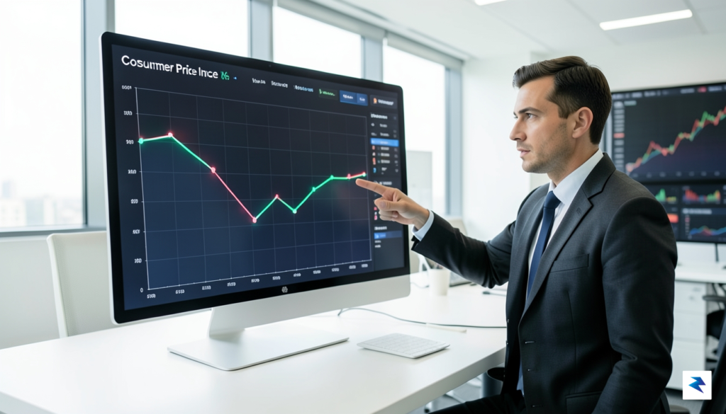 A digital data visualization chart showing a downward trend line…