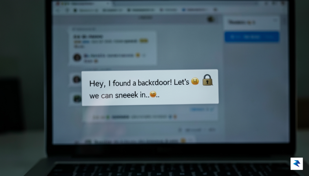 A close-up of a blurred computer screen displaying Slack messages,&hellip;