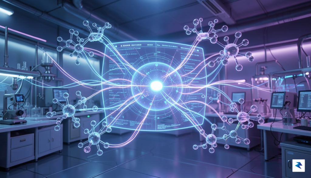 A vibrant, futuristic image showing interconnected data streams and molecular…