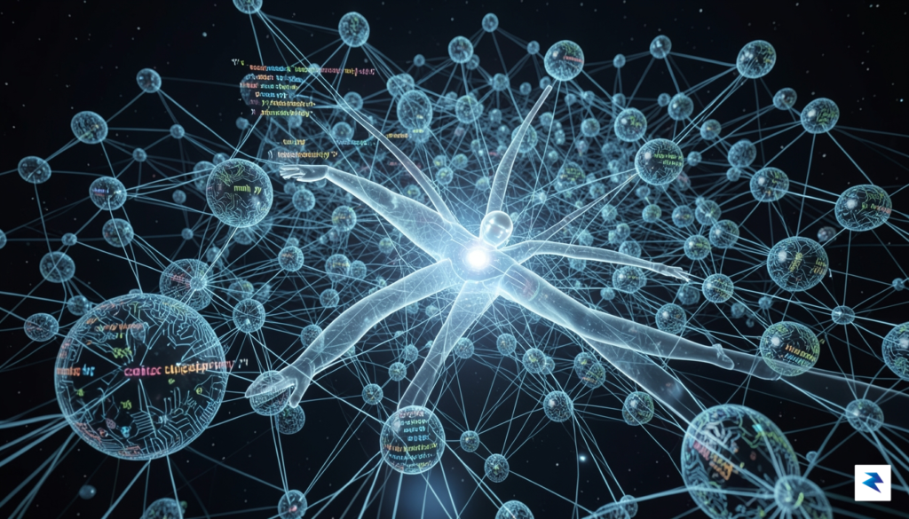A conceptual visualization of an AI agent navigating a complex…