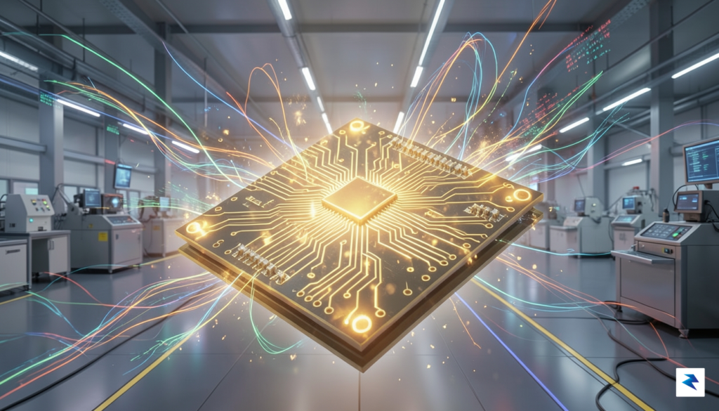 A conceptual digital illustration showing a futuristic circuit board glowing&hellip;