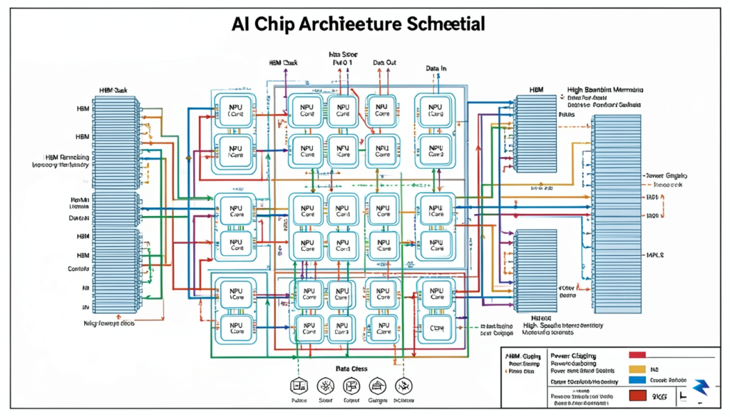 A detailed schematic showing a complex AI chip architecture with…
