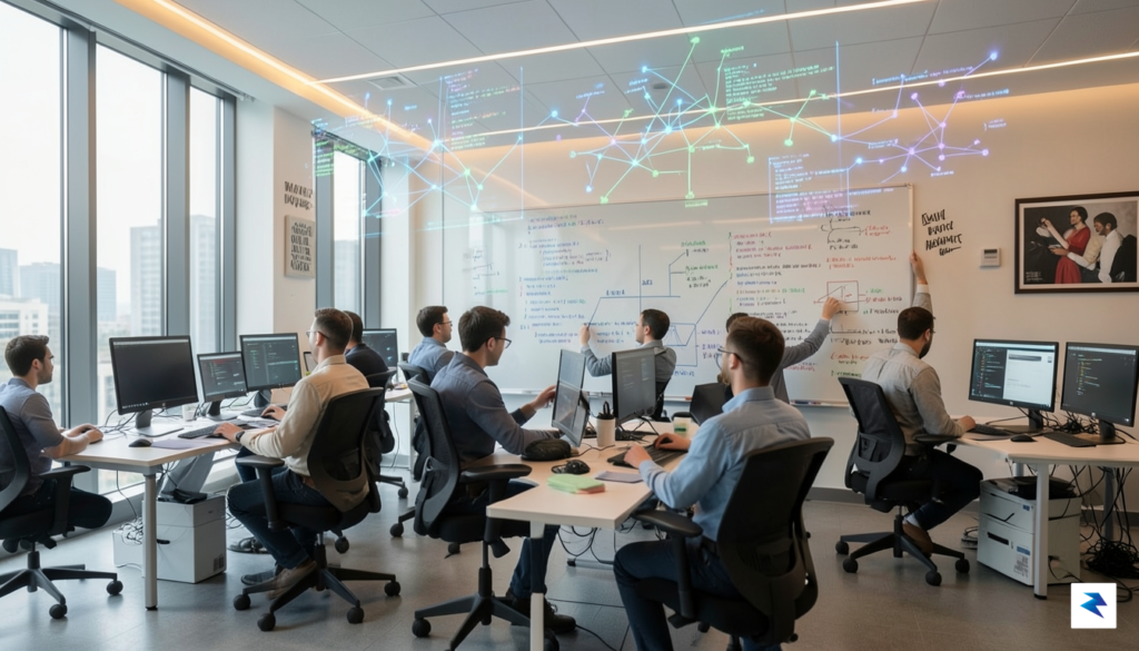 A modern, open-plan office space with diverse software engineers collaborating&hellip;