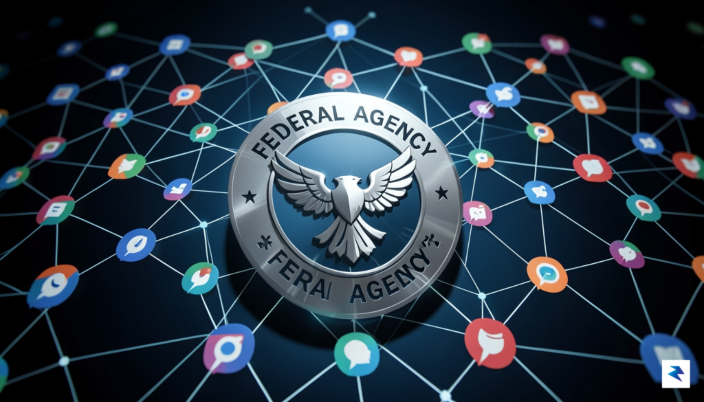 A conceptual digital visualization showing a network of interconnected social…