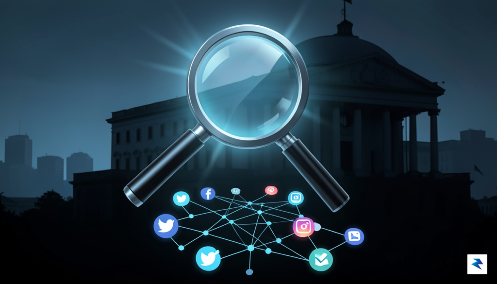 A conceptual illustration showing a digital magnifying glass hovering over…