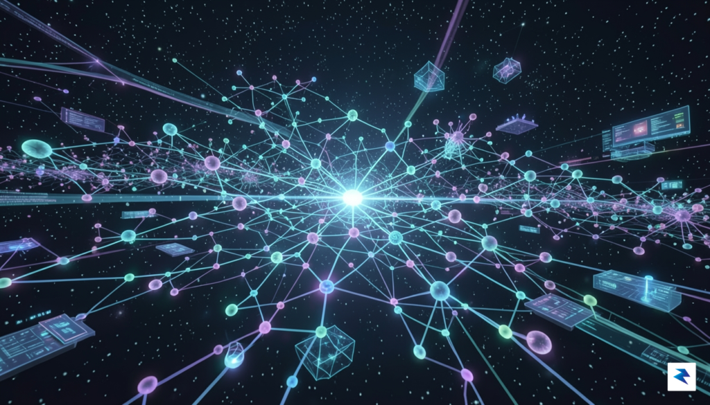A conceptual digital illustration of a glowing, complex neural network&hellip;