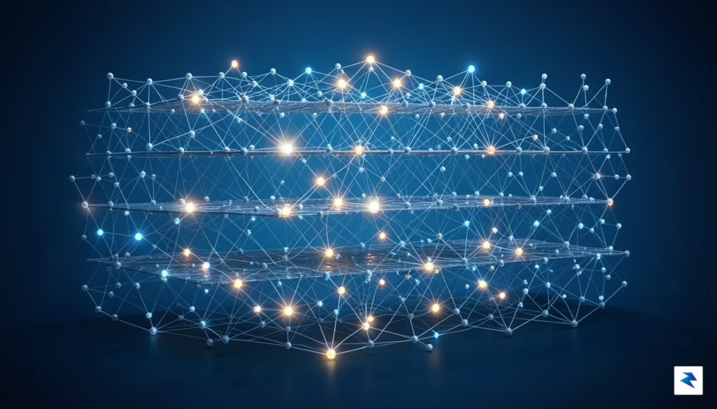 A conceptual visualization showing a complex neural network structure being&hellip;