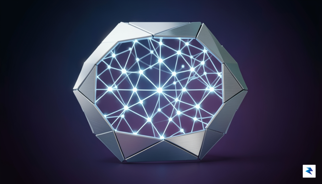 A conceptual digital illustration showing a glowing neural network structure&hellip;