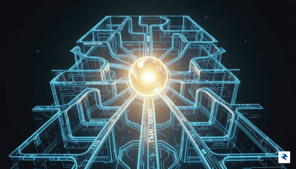 A conceptual illustration showing a digital labyrinth representing AI complexity,&hellip;