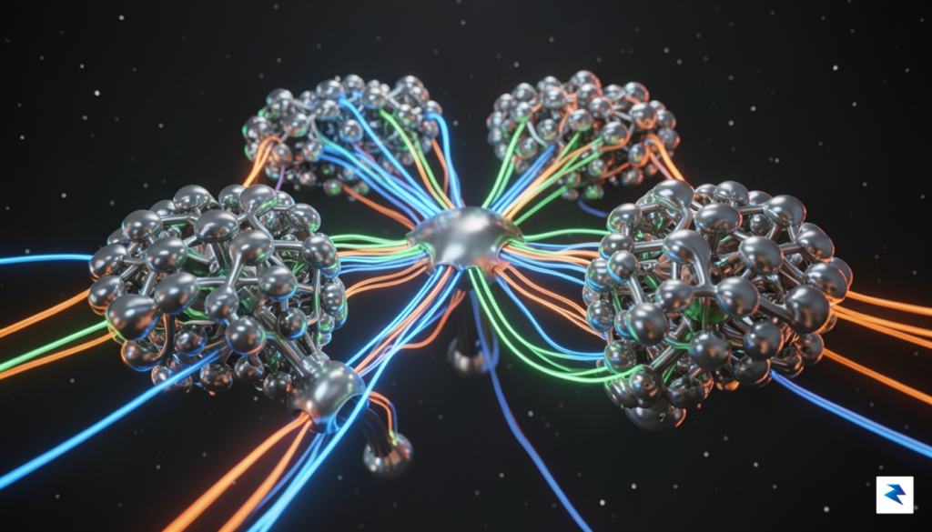 A 3D architectural visualization of a neural network showing data&hellip;